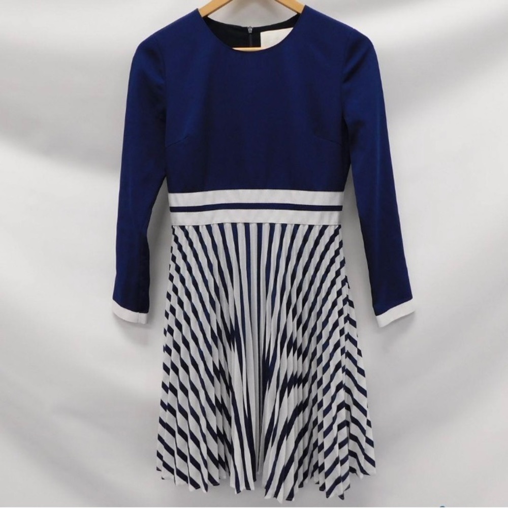 GERMAIN Women's Navy White Ribbon Trim Pleater Skirt